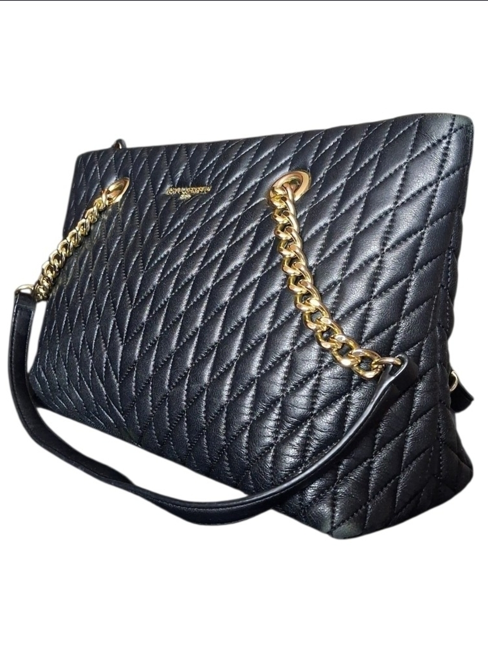 Karl lagerfeld Paris Quilted Black Leather Chain Shoulder Bag - Gold Hardware